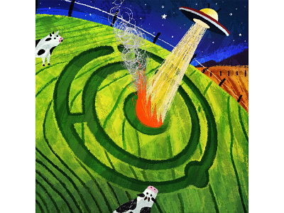 Zero F@#%ks Given 0 36daysoftype childernsbook cow cropcircles fire illustration muti spaceship ufo zero