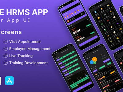 HRMS APP FLUTTER UI design hrms tracking live tracking office attendance payroll management ui uikit