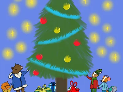 Rocking around the Christmas tree animals christmas digital art illustration