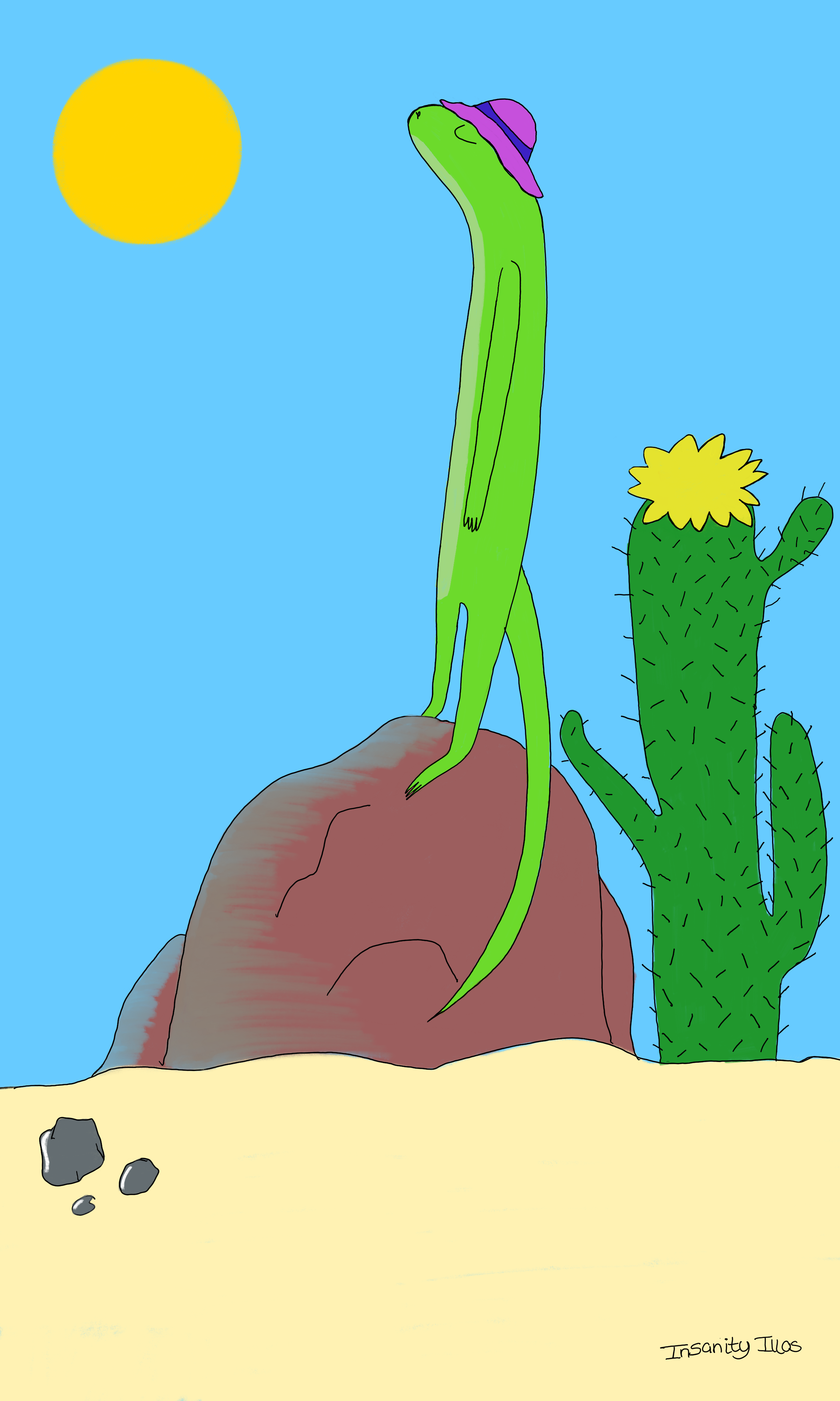 Lizard on a rock childrens illustration dessert illustration lizard reptile