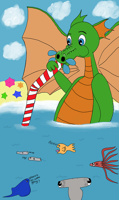 A thirsty dragon childrens illustration digital arts dragon illustration