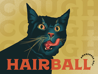 Hairball Awareness Day animal awareness black bold cat cough custom day design funny hairball hairy humor illustration kitty national procreate red tongue whiskers