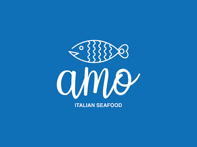 Amo amo blue brand fish fishing hook hook italian logo logo design restaurant sea seafood visual identity