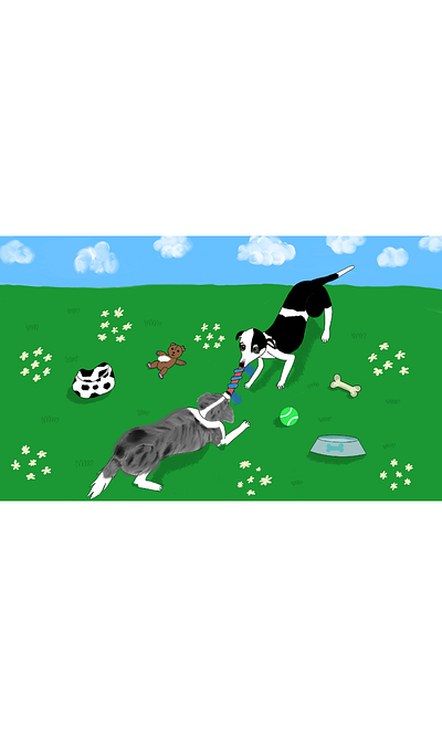 Tug of war childrens illustration digital art dogs illustration