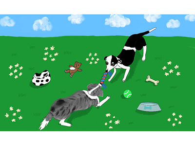 Tug of war childrens illustration digital art dogs illustration