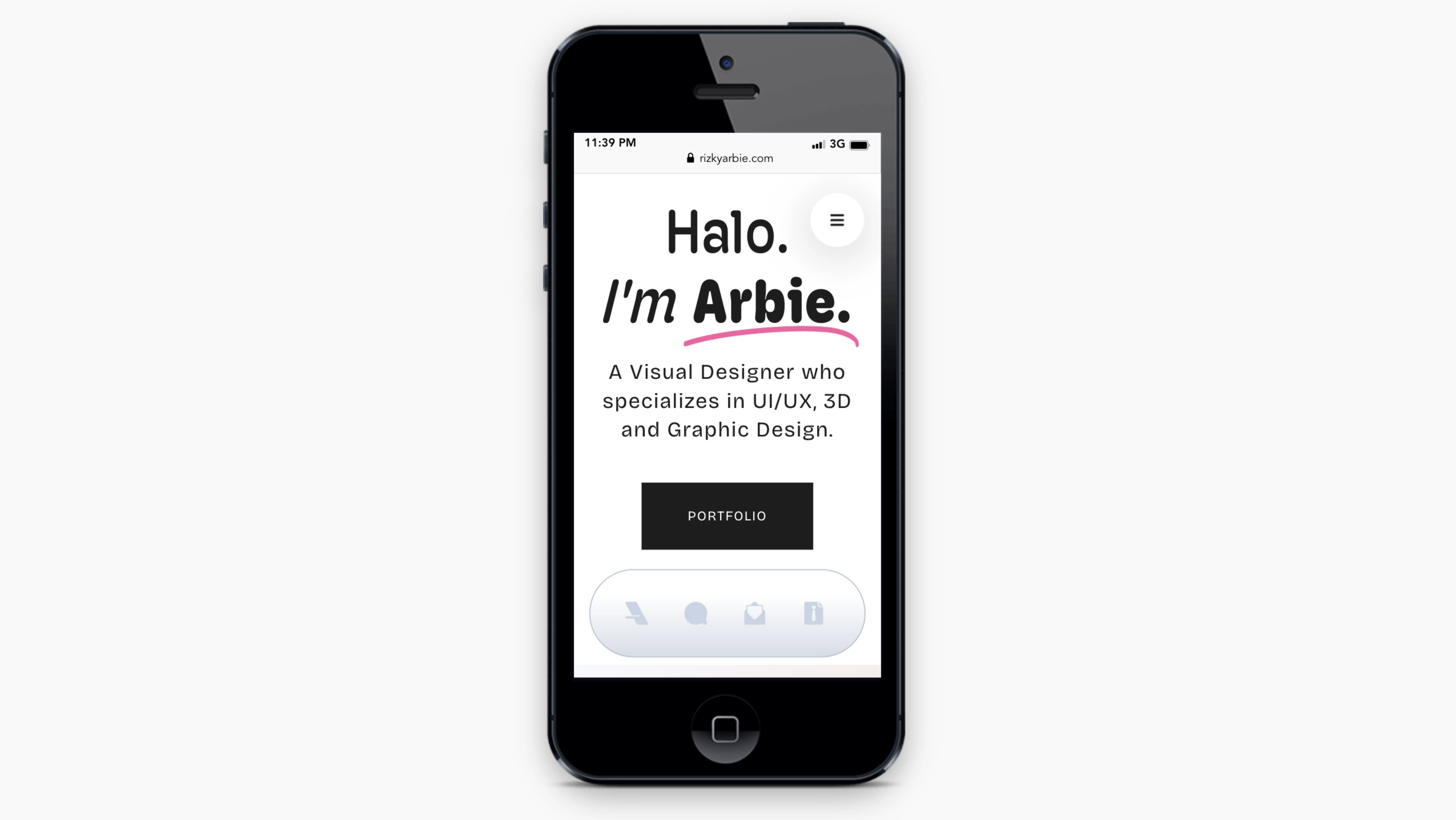 My Portfolio Website — Mobile (Updated) bottom menu bottom nav bottom navigation elementor iphone mobile portfolio website responsive tab bar ui ux website design wordpress