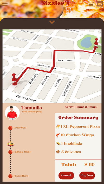 DailyUI 20 / Location Tracker app app design daily ui daily ui 20 dailyui dailyui 020 dailyui 20 delivery app location tracker pizza pizza delivery ui website design
