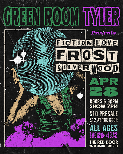 Gig poster for Fiction Love and Frost band band merch band poster gig poster music screen print
