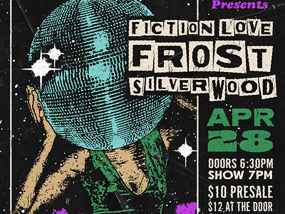 Gig poster for Fiction Love and Frost band band merch band poster gig poster music screen print