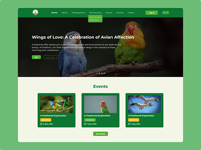 Bird Club Client Project banner bird business website green landing page ui uiux user interface ux web design website