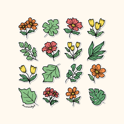 Teeny Tiny Flowers and Leaves Illustration | SustainablyJill digital art digital drawing digital illustration floral illustration procreate sticker sticker design