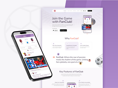 Designing the FanClub App Landing Page branding design desktop illustration landing page logo ui uiux web design website