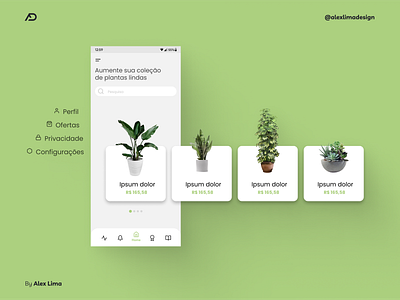 Amostra de app para venda de plantas app appmobile branddesign branddesigner branding design graphic design identidade visual illustration logo mobile mobileapp mobiledesigner ui uidesign uitrends uiux ux uxdesign