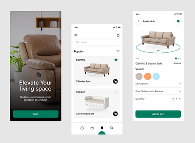 FurniShop: Elegant Furniture Shopping Experience ecommerce app furniture app retail app shopping ui designs