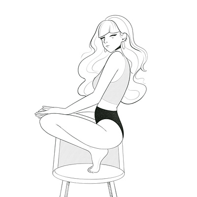 Chair blackandwhite chair character characterdesign digitalart digitaldrawing drawing girl halftone illustration line lineart longhair procreate sketch white woman