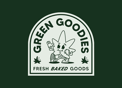 Green Goodies Badge Design badge baked goods bakery branding cartoon crest dispensary green lock up logo mascot patch vector weed