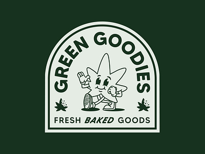 Green Goodies Badge Design badge baked goods bakery branding cartoon crest dispensary green lock up logo mascot patch vector weed