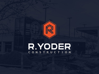 R. Yoder Construction - Branding blue brand branding builders building construction indiana industrial logo orange r shield