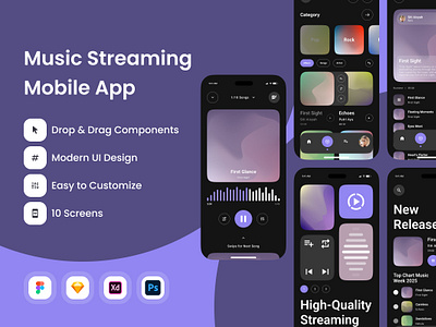 Pulse Play - Music Streaming Mobile App appdesign design layout listening media menu mobile music musicapp player song sound streaming ui ux