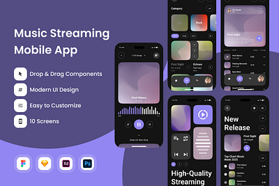 Pulse Play - Music Streaming Mobile App appdesign design layout listening media menu mobile music musicapp player song sound streaming ui ux