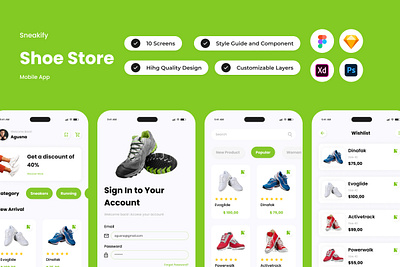 Senakify - Shoe Store Mobile App application commerce interface layout merchandise online parcel place retail screen shoe shop store ui user