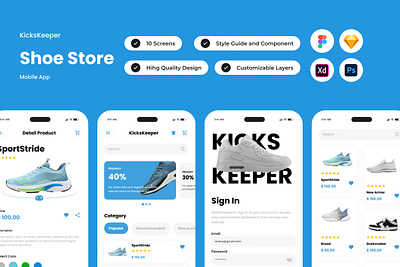 KicksKeeper - Shoe Store Mobile App application commerce interface layout merchandise online parcel place retail screen shoe shop store ui user