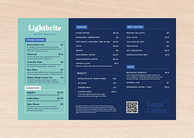 Lightbrite Coffee Menu branding cafe coffee graphic design layout menu print design restaurant