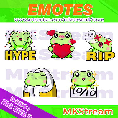 Twitch emotes cute frog hype, love, rip, comfy & perfect pack animated emotes anime comfy cute design discord emote emotes frog frog emotes green hype illustration logo love perfect rip sub badge toad twitch emotes