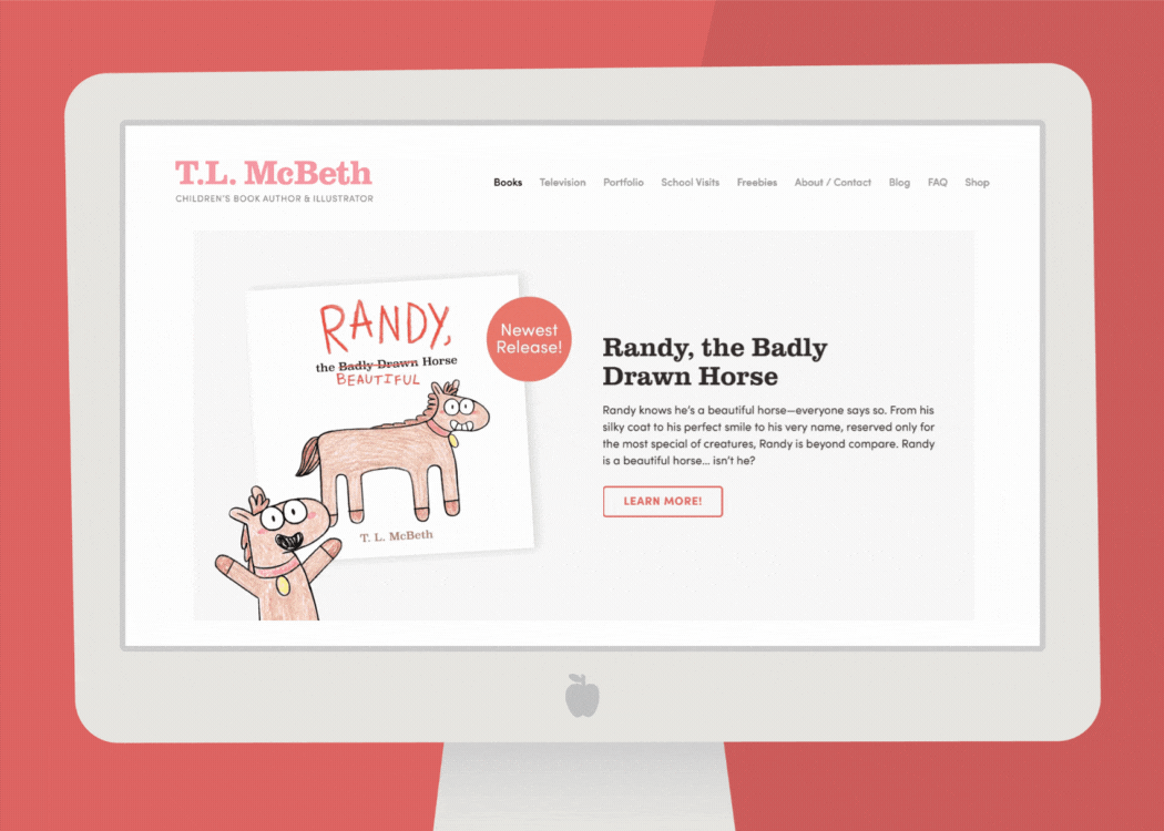 Animated website headers for T. L. McBeth animation personal branding web design