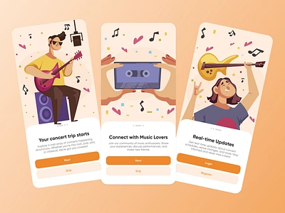 Event Concert App app design concert concert app design design app event illustra illustration mobile mobile ui music onboarding onboarding screen screen signup process splashpage splashscreen ui ux