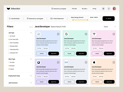 Job Searching Filter career clean company design employees filters find job homepage job job finders job searching job seekers landing page mobile modern search searching sleek ui website