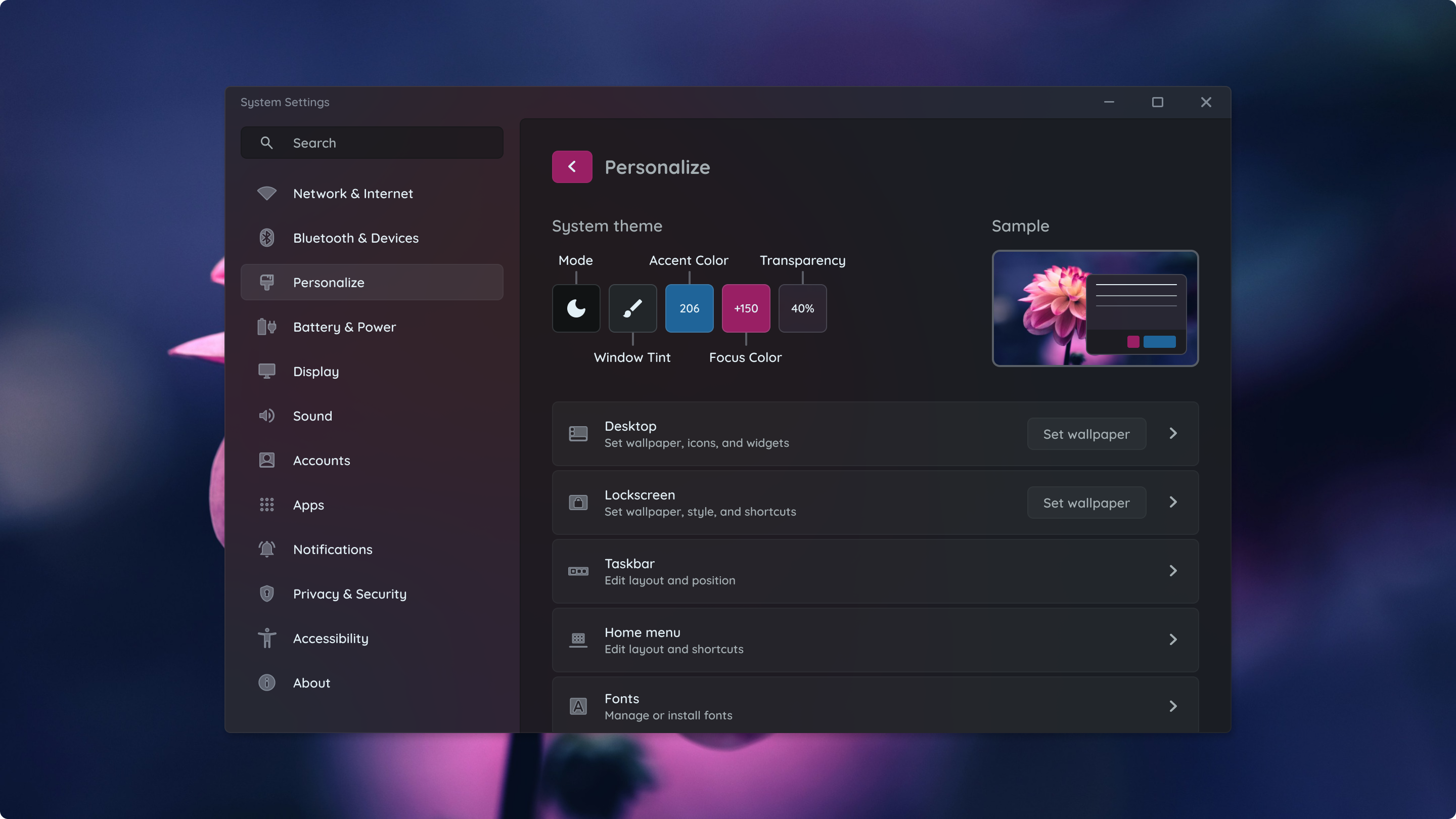 Settings app concept linux os settings software system ui uwp ux windows