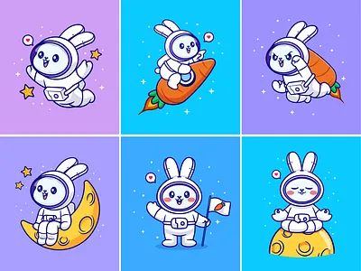 Rabbit Astronaut🐰🧑🏻‍🚀 animal astronaut bunny carrot cute flag fluffy flying helmet icon illustration logo moon pet rabbit rocket sky space star yoga