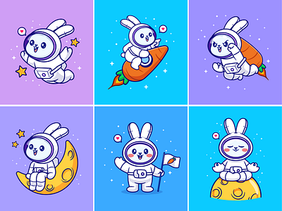 Rabbit Astronaut🐰🧑🏻‍🚀 animal astronaut bunny carrot cute flag fluffy flying helmet icon illustration logo moon pet rabbit rocket sky space star yoga