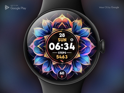 Kaleidoscope Watch Face, WearOS ai color design device galaxy watch google googleplay health icon illustration number reminder samsung samsung galaxy watch sports time ui watch watch face wear