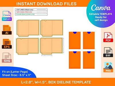 Gift Card Envelope Dieline Template box box die cut branding design dieline envelope illustration packaging packaging design vector