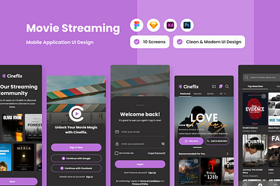 Cineflix - Movie Streaming Mobile App application apps design layout platform ui ux