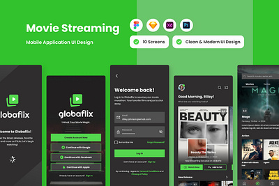 Globaflix - Movie Streaming Mobile App application apps design layout movies platform screen streaming ui ux