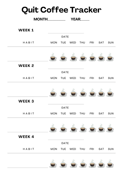 Quit Coffee Tracker canva design digital planner habit tracker no caffeine planner quit coffee tracker
