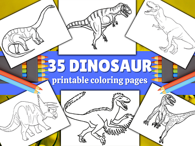 Dinosaur coloring pages,pdf printable for commercial use illustration print