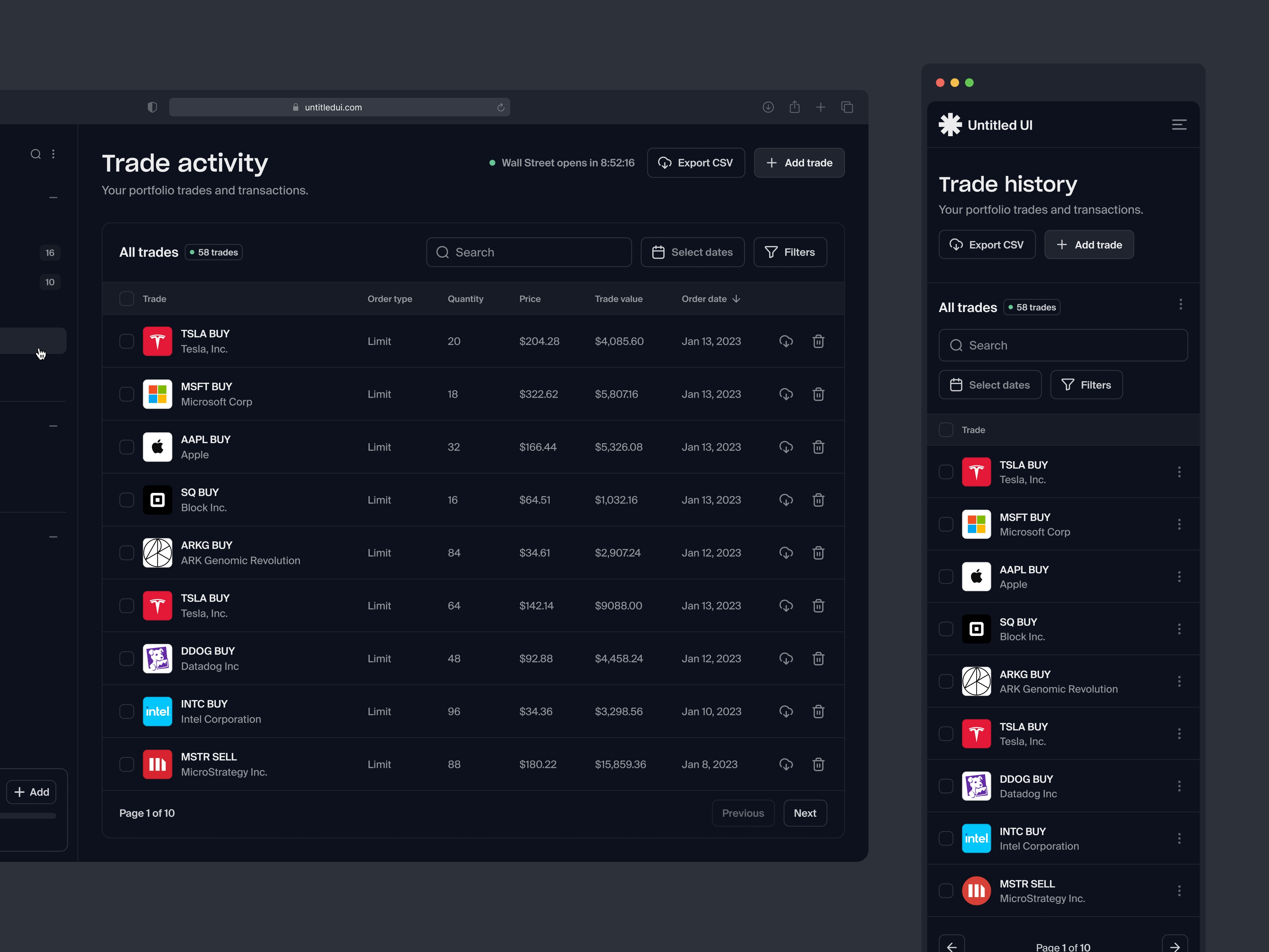 Trade activity — Untitled UI by Jordan Hughes® on Dribbble