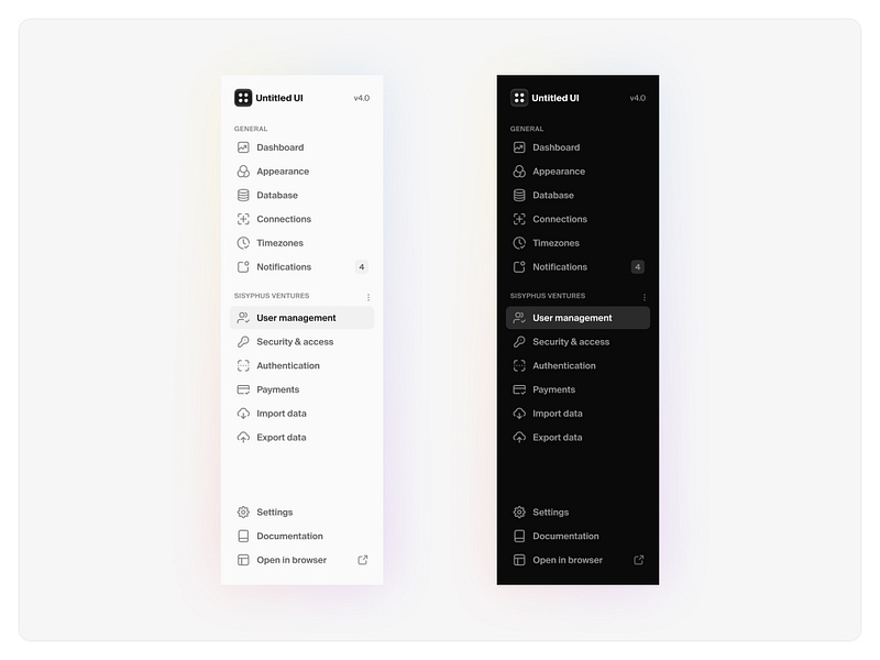 Nav menu — Untitled UI dark mode dark ui darkmode light mode menu minimal minimalism nav nav menu navigation menu product design saas side nav sidenav ui design user interface