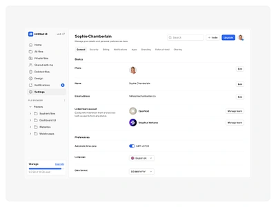 General settings — Untitled UI form minimal nav navigation preferences product design saas settings settings page side nav sidenav tabs ui design user interface