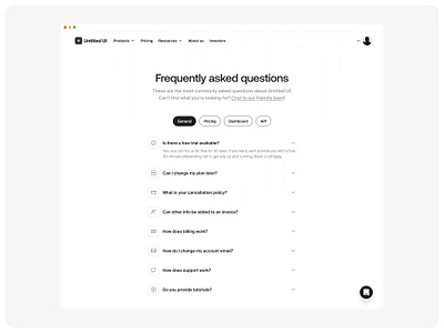 Frequently asked questions (FAQs) — Untitled UI accordion documentation faq faqs frequently asked questions grid header grid minimal minimalism nav tabs user interface web design website design wiki