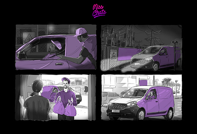 Dunia: Courier Service city courier cute delivery dunia electricity premium purple service sketch van