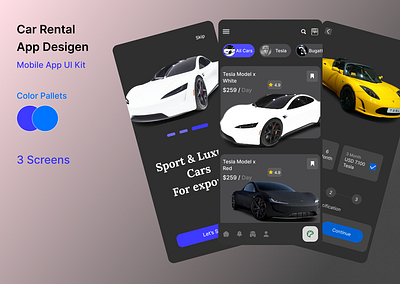 Car Rental App Concept, 3d animation branding graphic design ui