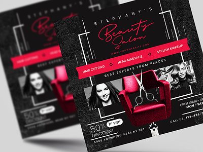 Beauty Salon Spa Flyer Template - PSD advertisement barber flyer template beauty salon flyer template black red black and white branding download psd flyer template graphic design hair cut make up photoshop poster promotional design salon flyer template scissors skin care spa business flyer