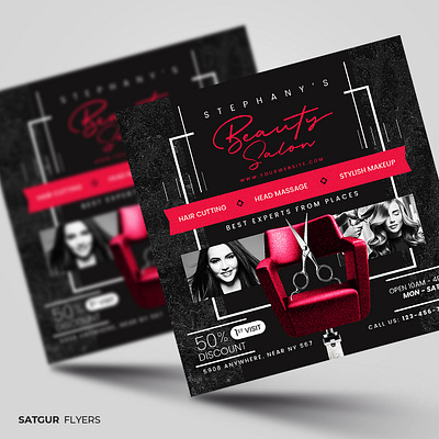 Beauty Salon Spa Flyer Template - PSD advertisement barber flyer template beauty salon flyer template black red black and white branding download psd flyer template graphic design hair cut make up photoshop poster promotional design salon flyer template scissors skin care spa business flyer