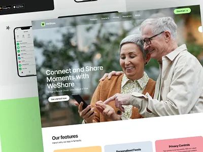 We-Share Social Media Landing Page interface design landing page materialdesign ui uiux uxdesign webdesign website