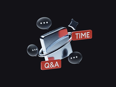 Q&A Dark Mode 3d black blender3d dark mode illustration message planet qa red square